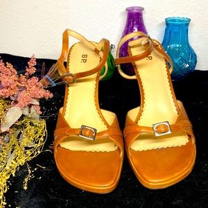 Brown leather sandals with ankle strap. Size 10